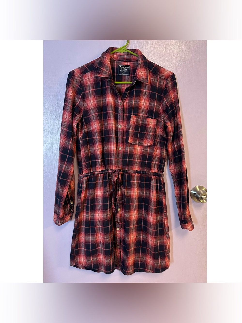 Abercrombie & Fitch Long Sleaves Drawstring Waist Plaid Dress Size M